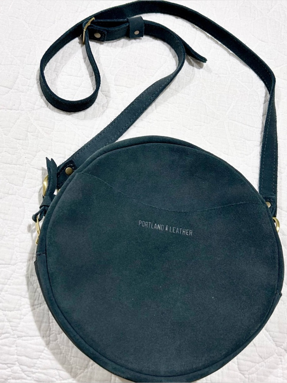 Portland Leather Circle Crossbody Bag in Dark Grey Suede